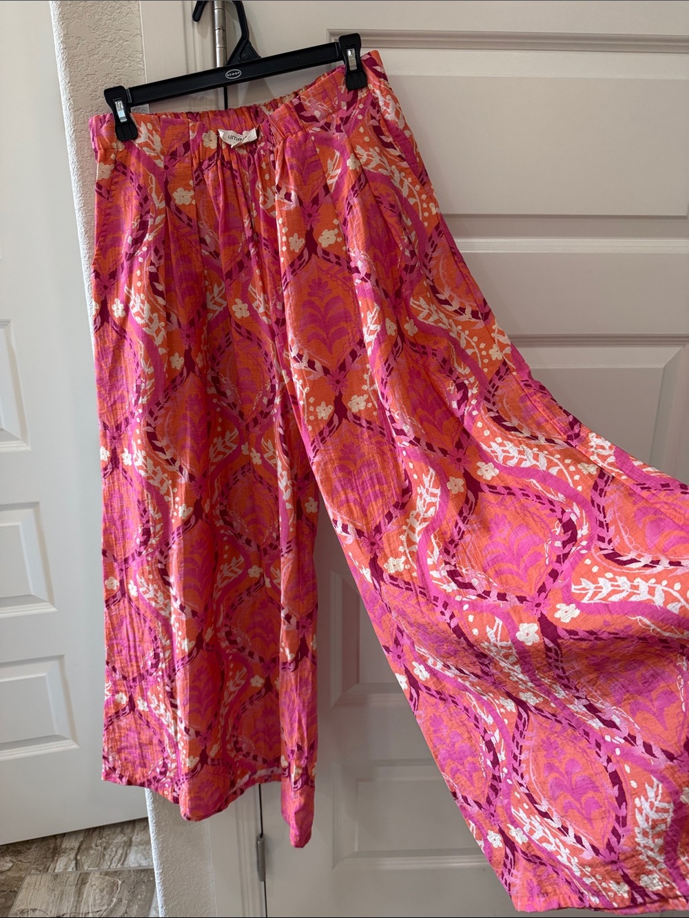 Umgee- Bright Pink Printed Wide-Leg Jumpsuit Pants